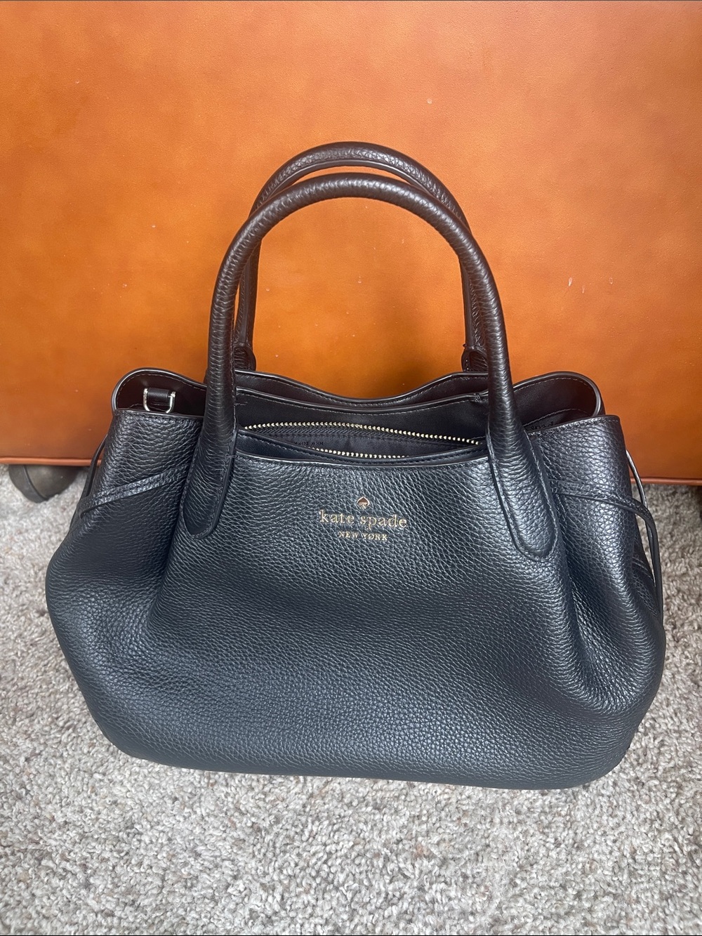 kate spade Black Pebbled Leather Shoulder Bag with Gold Logo